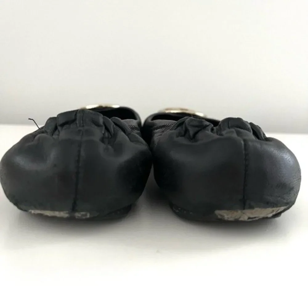 Tory Burch Black Reva Ballet Flat with Gold Emblem, Size 7